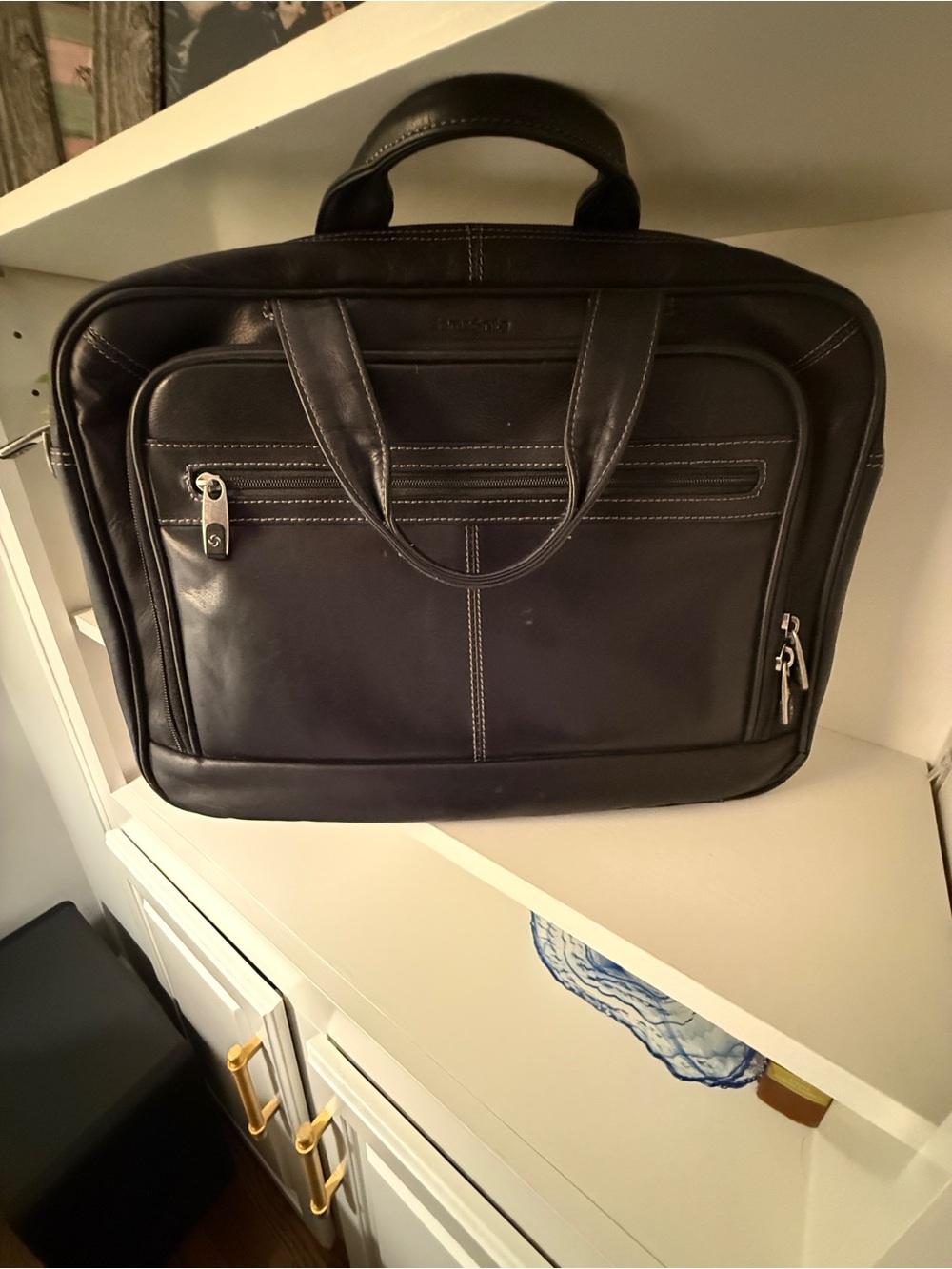 Samsonite Black Genuine Leather Laptop Briefcase Business Messenger Bag 16.5”